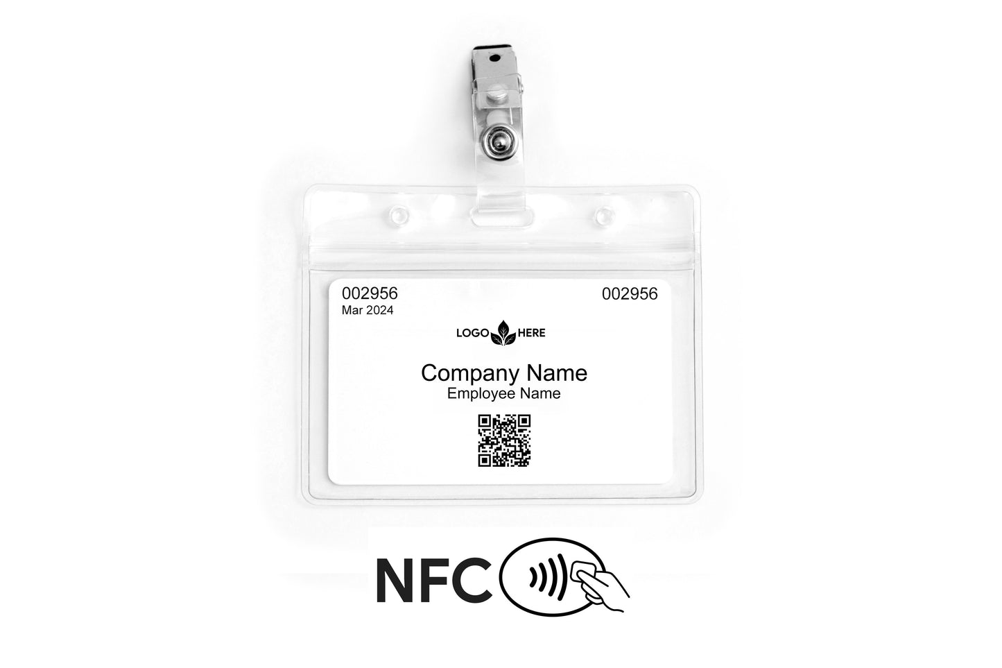 NFC Badge with QR Code (2d Barcode): Includes Clip & Sleeve